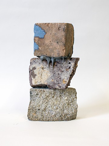 Sedimentary, 12x6x3.5, oil and construction adhesive on found concrete and bricks