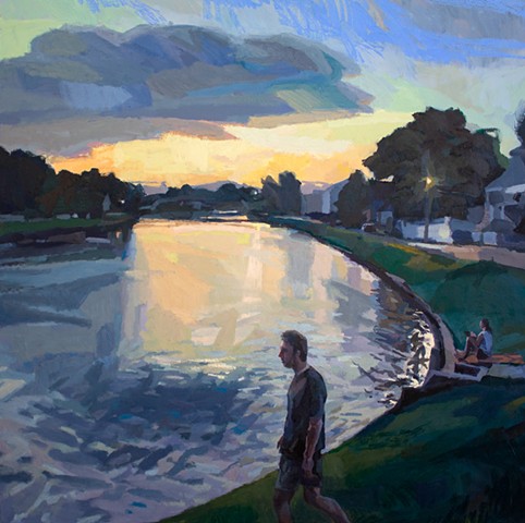 Sunset Stroll, 48x48in, acrylic and oil on canvas, available
