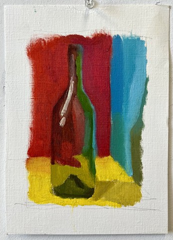 Bottle, 8in x 5-5/8in, oil on un-stretched canvas paper, $100