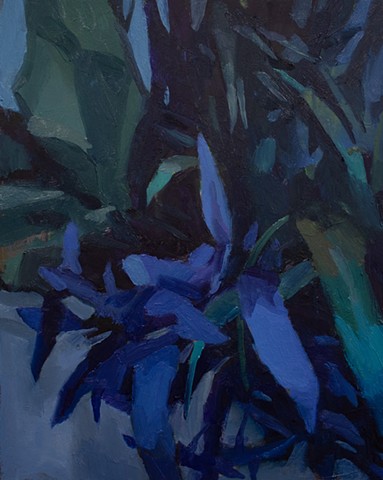 original oil painting of plants at night