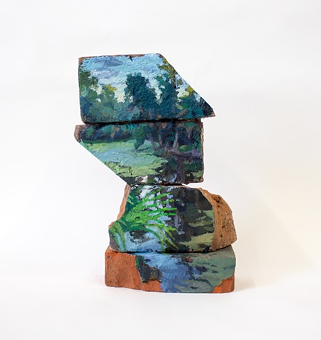 Impervious Nature, 14x9x4in, oil and construction adhesive on found brick, available