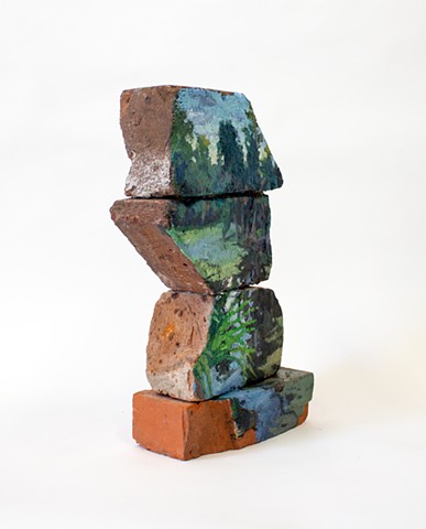 Impervious Nature, 14x9x4in, oil and construction adhesive on found brick, available