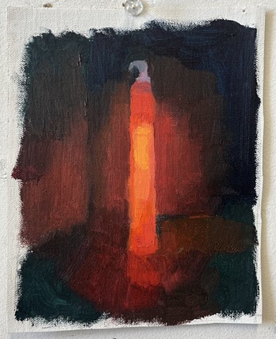 Red Glow Stick, 6in x 4-3/4in, oil on un-stretched canvas, $120