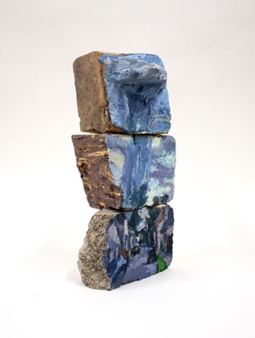 Sedimentary, 12x6x3.5, oil and construction adhesive on found concrete and bricks