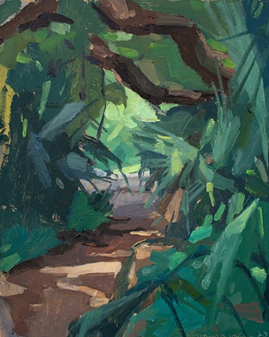 plein air painting of a path through bayou wetlands