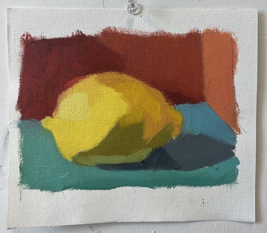 Simple Lemon Study, 6in x 7in, oil on un-stretched canvas, $100