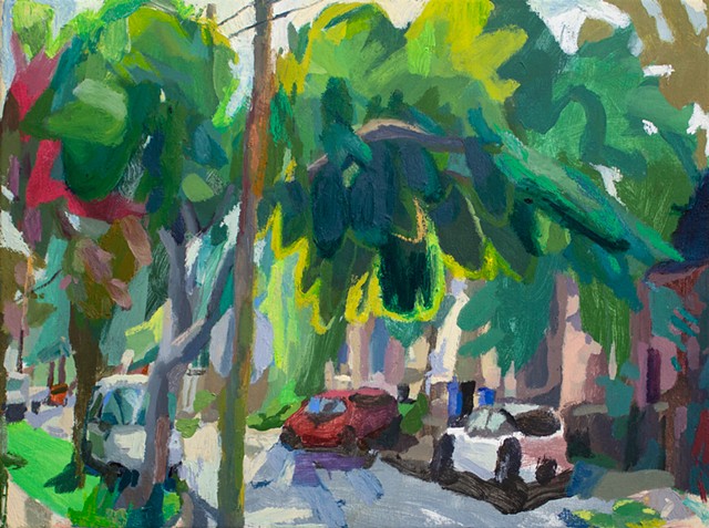 Tree Split, 18x24, acrylic, oil, and oil stick on canvas, available