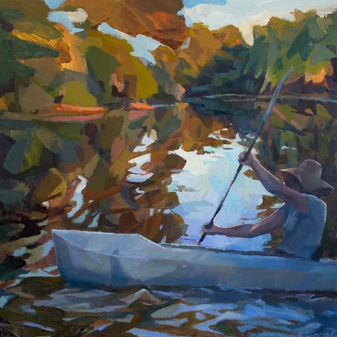 Kayaker, 30x30in, acrylic and oil on canvas, available