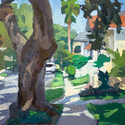 Plein air oil painting, streetscape, urban landscape, landscape painting