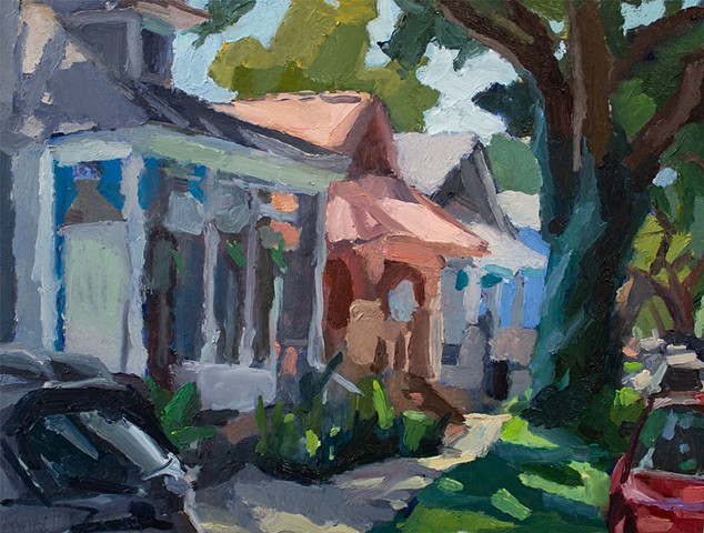 Blocking the Sidewalk Again, 9x12in, oil on panel, sold