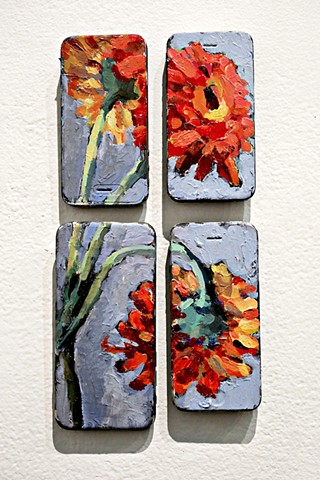 Daisies, 12x5in, acrylic on cell phones, magnets