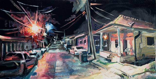 Street at Night, 18in x 34in, oil on canvas
