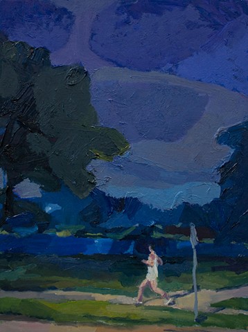 painting of a jogger at night