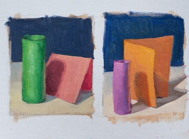 Construction Paper City Demo, 12x16in, oil on flat canvas board, $200