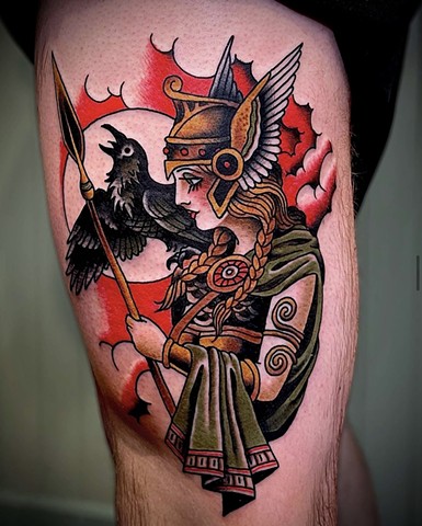A Western Traditional style Athena and crow