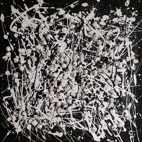 White Pom-poms and Drips on Black (ode to Pollock)