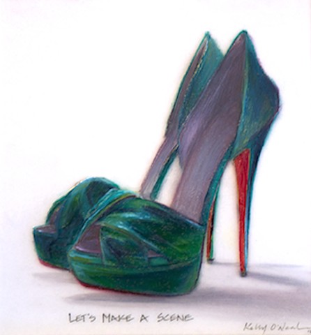 Green shoes with red soles.