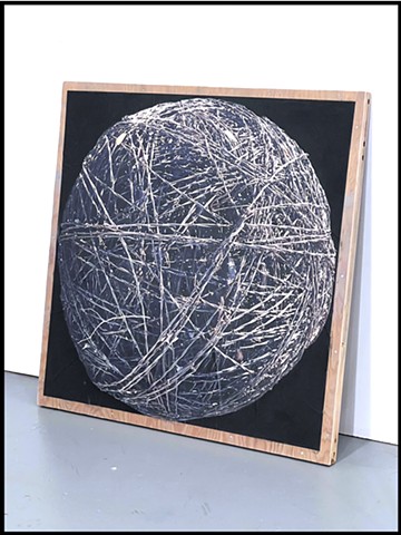 Â¡DARN! 2025 Installation Detail â€“ photograph and paint mounted on wood panel frame â€“ 112x112x4.5 cm