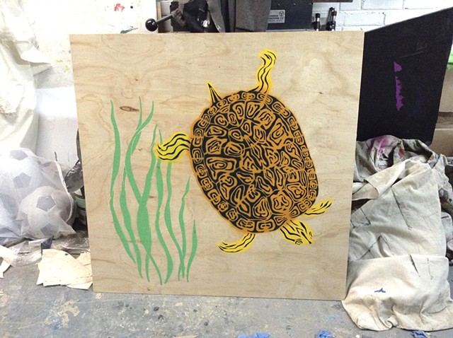 Eastern River Cooter on Wood Panel