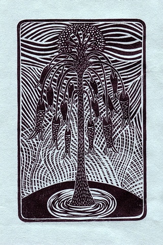 "Fish Tree" linocut print by Aijung Kim