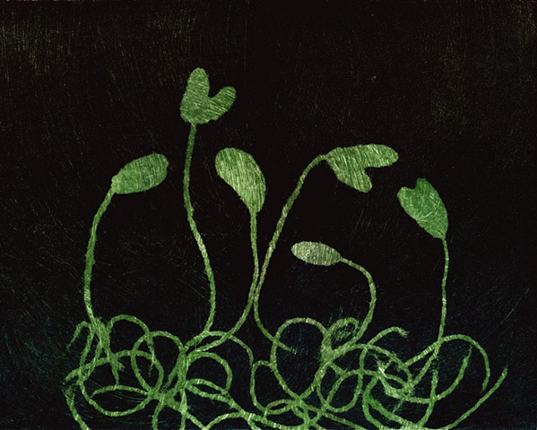 Monotype print "Evening Sprouts" by Aijung Kim