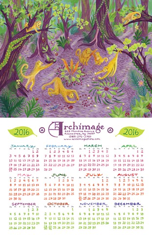Calendar with monkey illustration