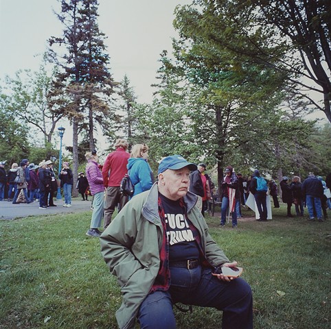 Listening to news of the assassination of Rep. Hortman               and her husband, No Kings Rally, Duluth, Minnesota     2025