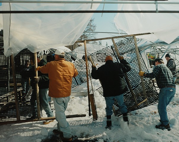 Members of Hope Lutheran Church Helping a Member Whose Greenhouse Roof Collapsed Due to Heavy Snow, Embarrass, Minnesota 2009