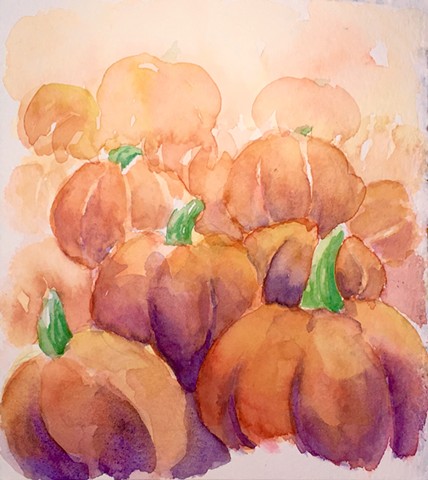 pumpkins, watercolor, fall