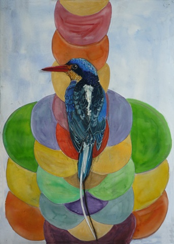 long tailed kingfisher, dots, tantra, shadow