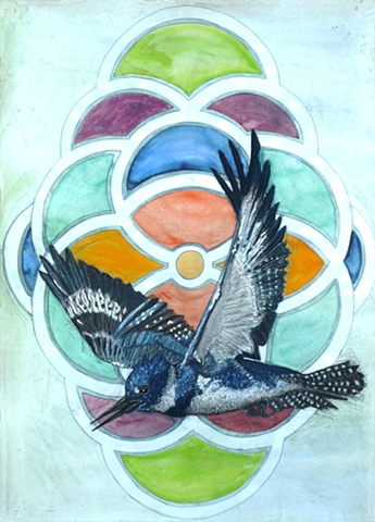 flying kingfisher, tantra, dots