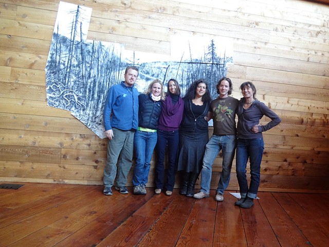 The amazing crew from my Caldera residency in April, 2013 posing with "Blue Lake, Caldera" drawing.