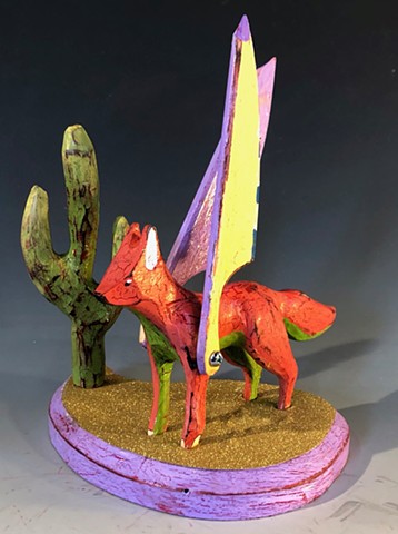 'Winged Pink Fox with Cactus'