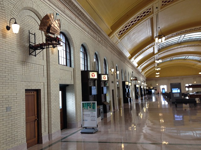 Union Depot Railroad Station Waiting Room with my pieces installed. 