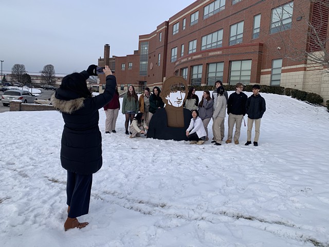 Testing the scale and placement with students from AP Art at La Salle