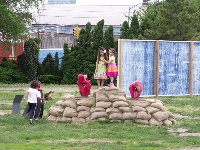 Which side are you on? w/ children : Socrates Sculpture Park, Queens, NY