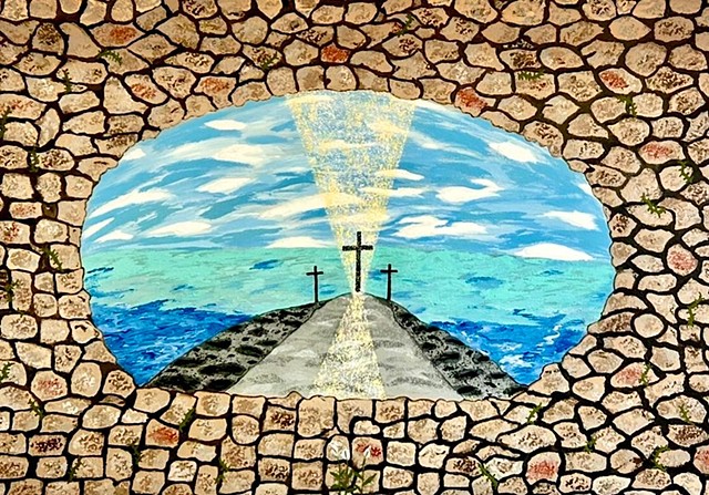 THREE CROSSES INSIDE STONE