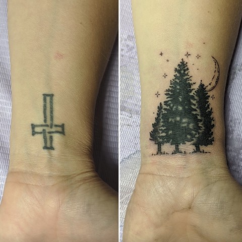 Trees and crescent moon for Heather