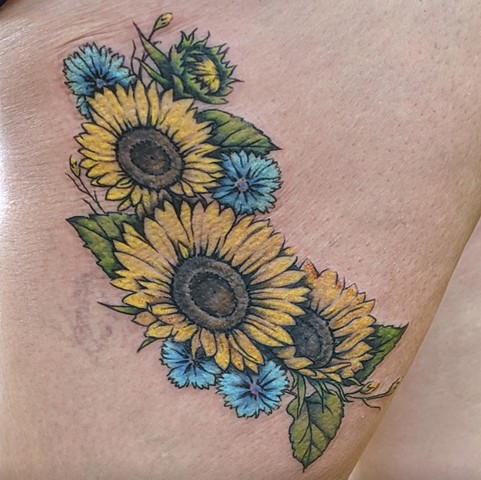 Sunflowers and cornflowers for Monica