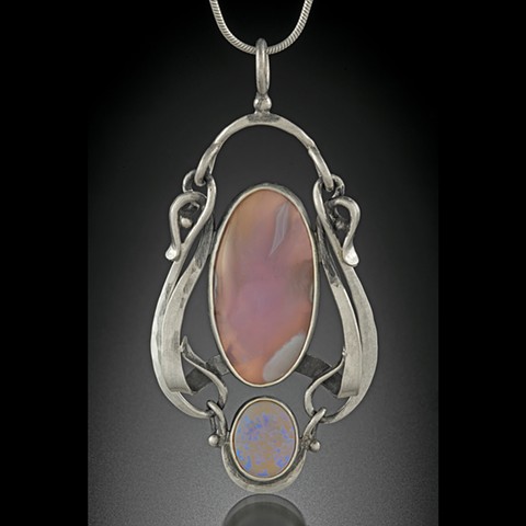 Ellensburg Blue Agate and Opal Hinged Pendant