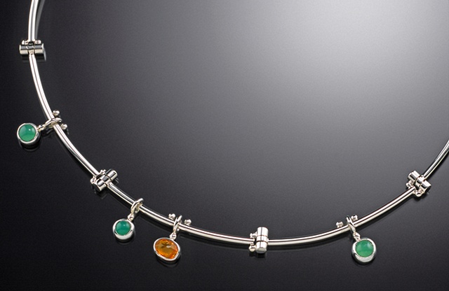 Chrysoprase and Mexican Opal straight-hinge choker