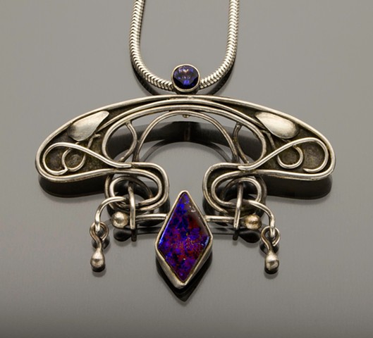 Opal and Iolite Hinged Pendant