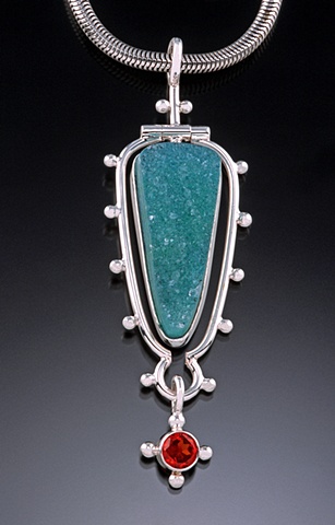 Chrysocolla and padparascha sapphire silver pendant...