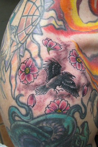 Mini Crow and Cherry Blossoms 