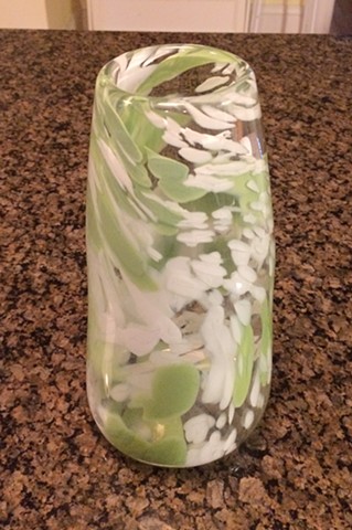 green & white vase