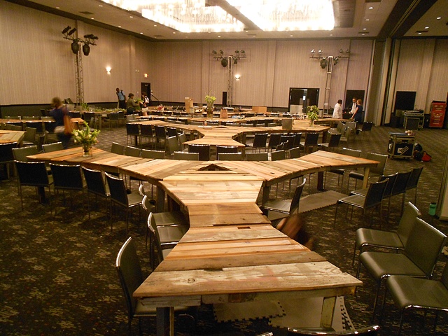Tables being installed