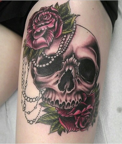 Skull/Roses & Rosary