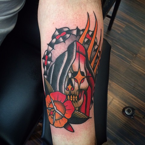  Traditional reaper in chains tattoo done at classic tattoos by Keller
