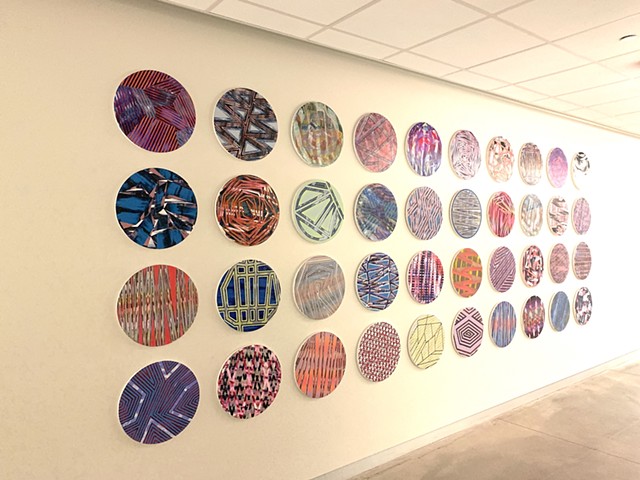 40 paintings from 'We're All Here' installed in the permanent collection of the Charles Library at Temple University, Philadelphia, PA

