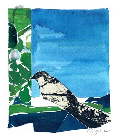 Black and White Warbler on Blue (sold)